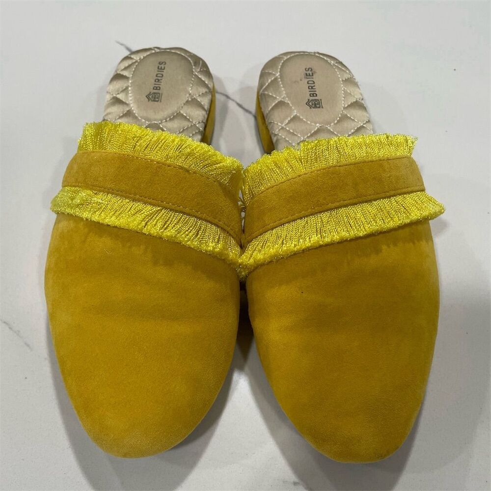 Birdies Women's Yellow Ani Fringe Suede Slip-On Mules Size 7 Casual Flats